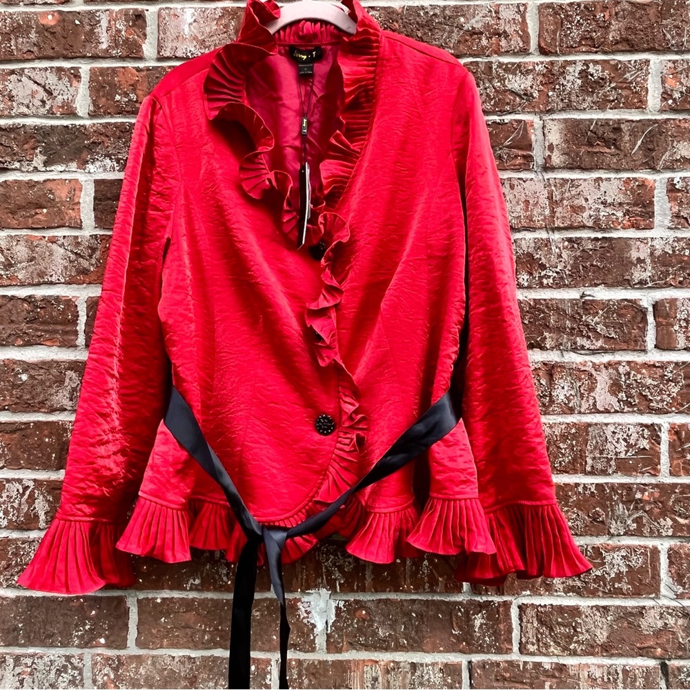 Jerry. T Elegant Red Ruffled Women's Top Sz XL